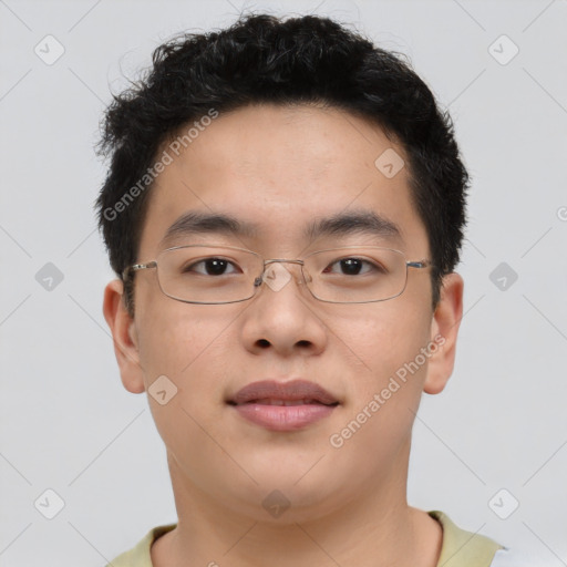 Neutral asian young-adult male with short  brown hair and brown eyes