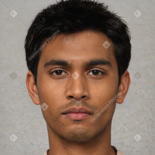 Neutral asian young-adult male with short  black hair and brown eyes