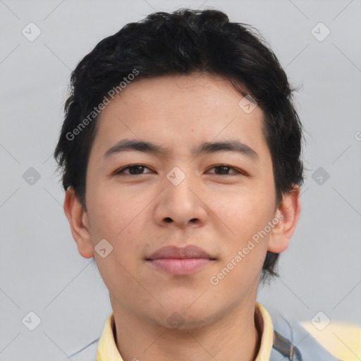Neutral asian young-adult male with short  brown hair and brown eyes