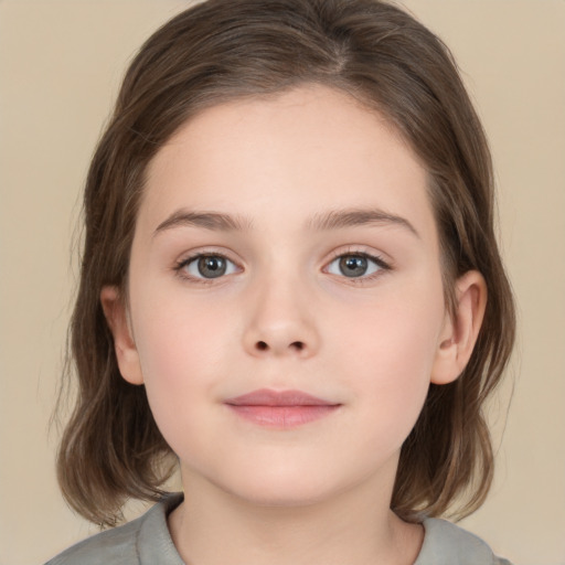 Neutral white child female with medium  brown hair and brown eyes