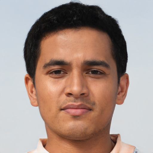 Neutral asian young-adult male with short  brown hair and brown eyes