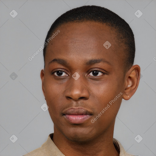 Neutral latino young-adult male with short  brown hair and brown eyes
