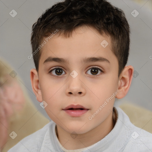 Neutral white child male with short  brown hair and brown eyes