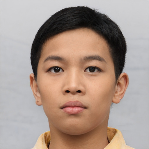 Neutral asian young-adult male with short  black hair and brown eyes