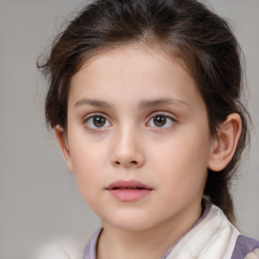 Neutral white child female with medium  brown hair and brown eyes