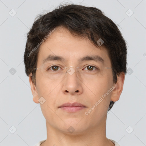 Neutral white adult male with short  brown hair and brown eyes