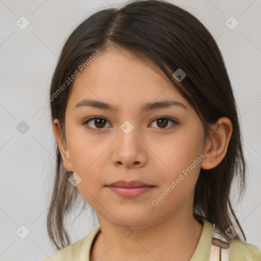 Neutral asian young-adult female with medium  brown hair and brown eyes