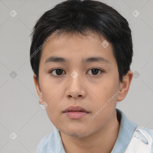 Neutral asian young-adult male with short  brown hair and brown eyes