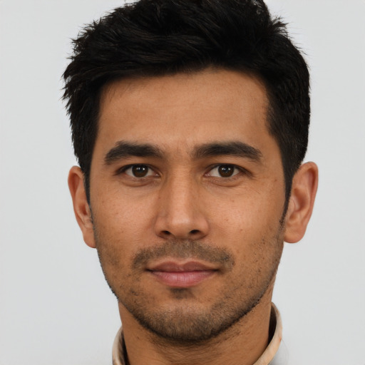 Neutral asian young-adult male with short  black hair and brown eyes