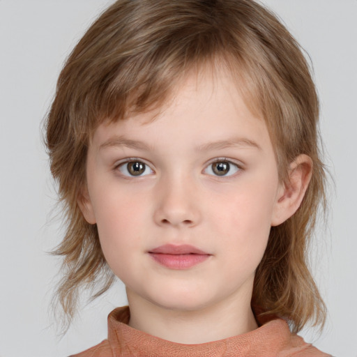 Neutral white child female with medium  brown hair and brown eyes