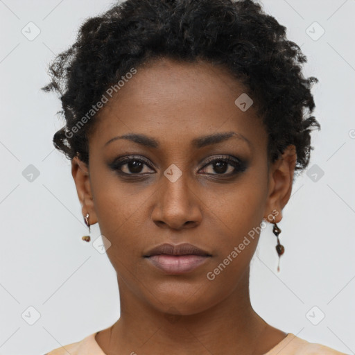Neutral black young-adult female with short  brown hair and brown eyes