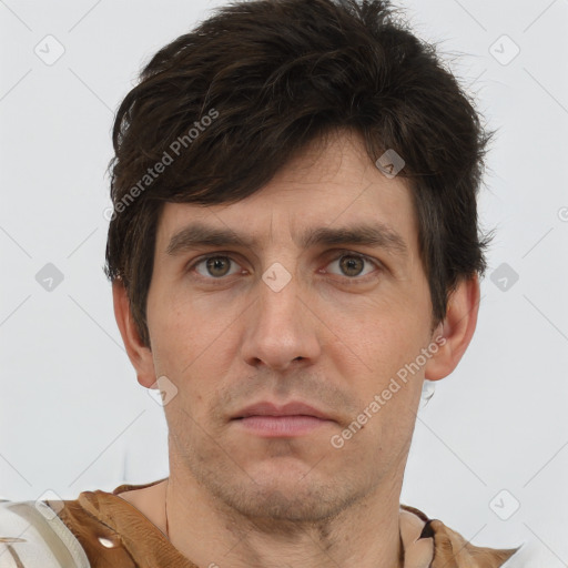 Neutral white adult male with short  brown hair and brown eyes