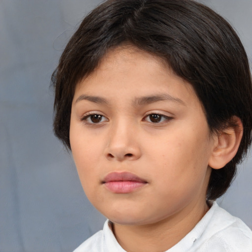 Neutral white child female with medium  brown hair and brown eyes