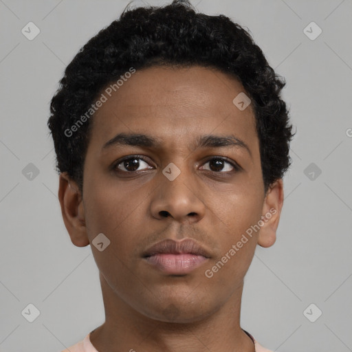 Neutral black young-adult male with short  brown hair and brown eyes