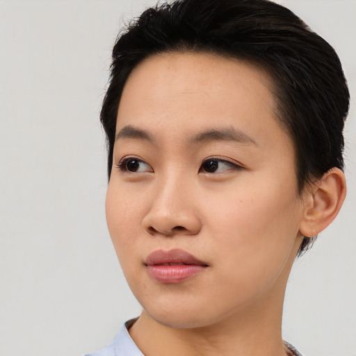 Neutral asian young-adult female with medium  black hair and brown eyes