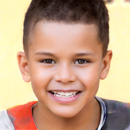 Joyful white child male with short  brown hair and brown eyes