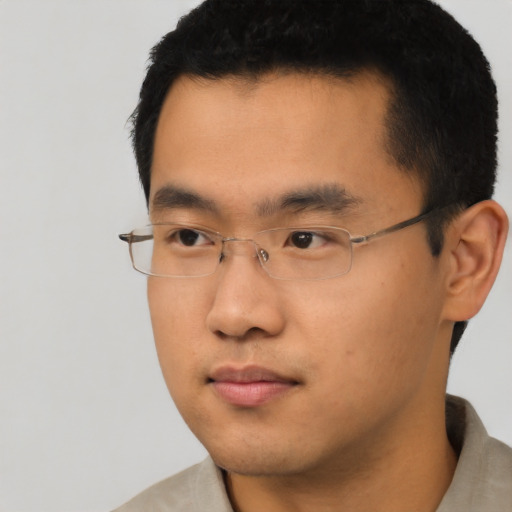 Neutral asian young-adult male with short  black hair and brown eyes