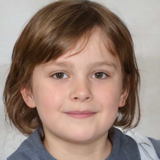 Neutral white child female with medium  brown hair and grey eyes