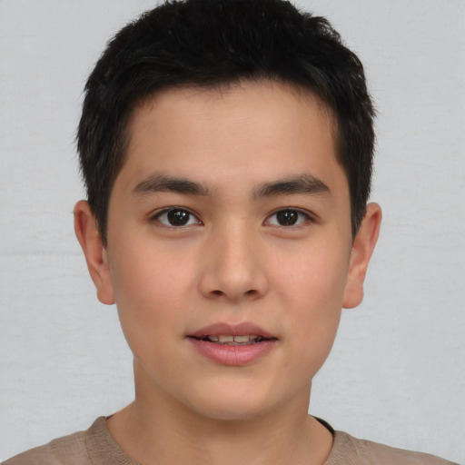 Neutral asian young-adult male with short  brown hair and brown eyes