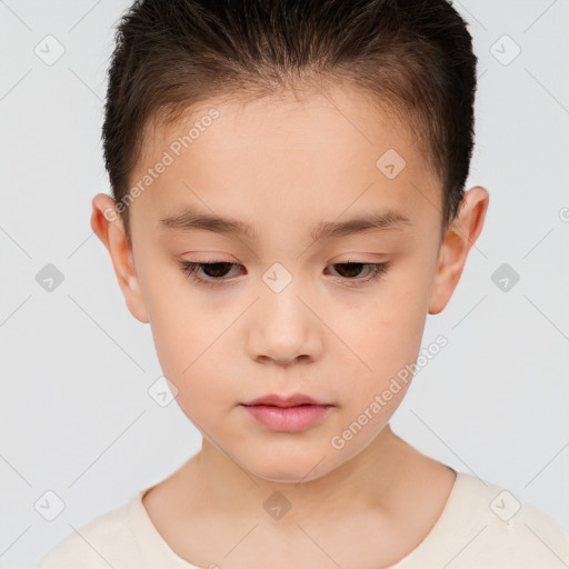 Neutral white child female with short  brown hair and brown eyes