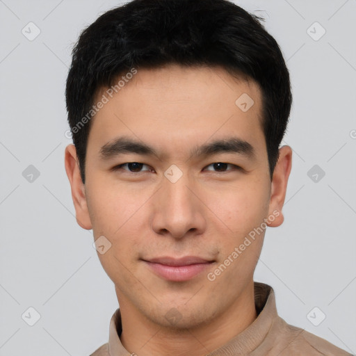 Neutral asian young-adult male with short  brown hair and brown eyes