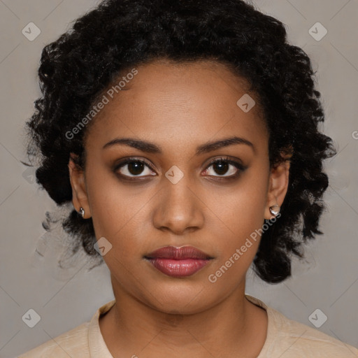 Neutral black young-adult female with medium  black hair and brown eyes