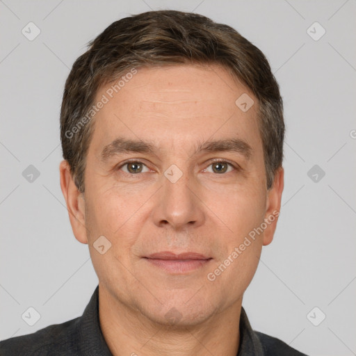 Neutral white adult male with short  brown hair and brown eyes