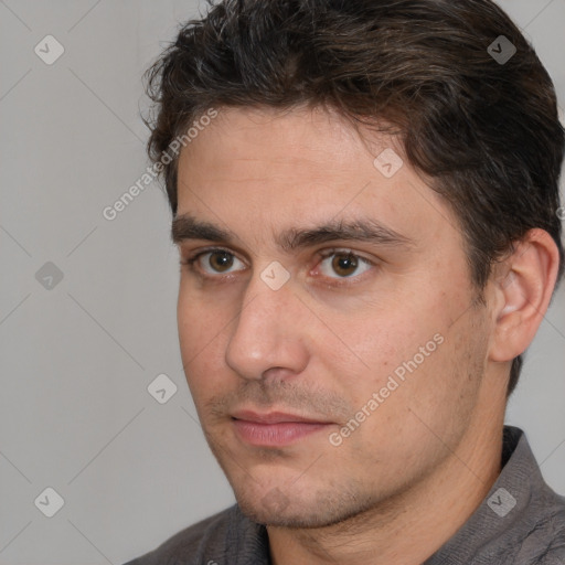 Neutral white adult male with short  brown hair and brown eyes