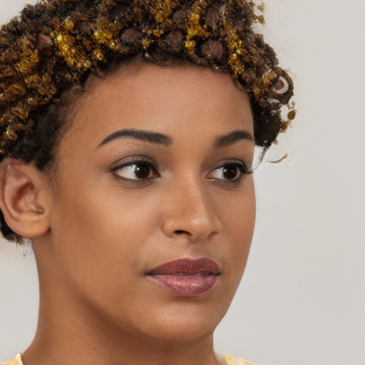 Neutral black young-adult female with short  brown hair and brown eyes