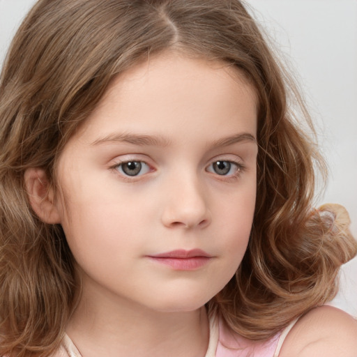 Neutral white child female with long  brown hair and grey eyes