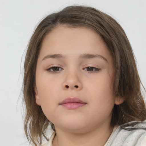 Neutral white child female with medium  brown hair and brown eyes