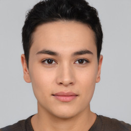 Neutral asian young-adult male with short  brown hair and brown eyes