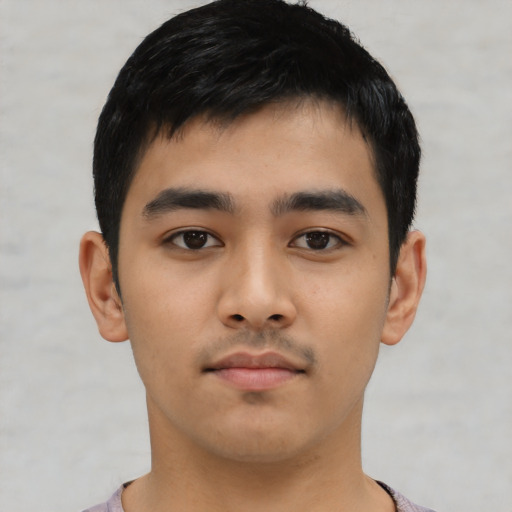 Neutral asian young-adult male with short  black hair and brown eyes
