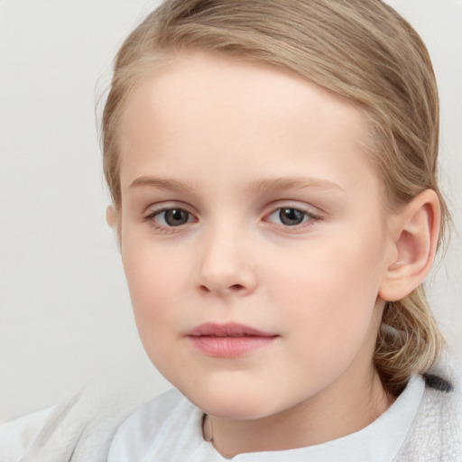 Neutral white child female with medium  brown hair and blue eyes