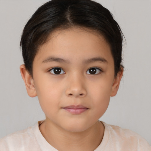 Neutral asian child female with short  brown hair and brown eyes