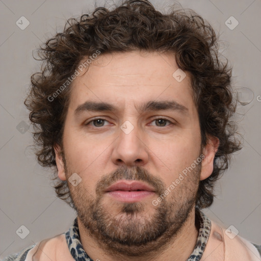 Neutral white adult male with short  brown hair and brown eyes