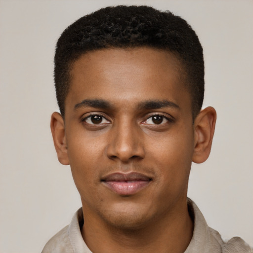 Neutral black young-adult male with short  brown hair and brown eyes