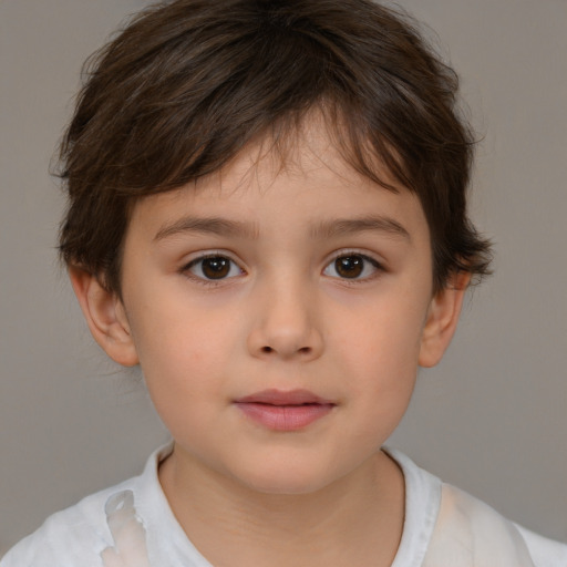 Neutral white child female with short  brown hair and brown eyes