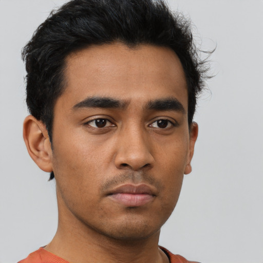 Neutral asian young-adult male with short  black hair and brown eyes