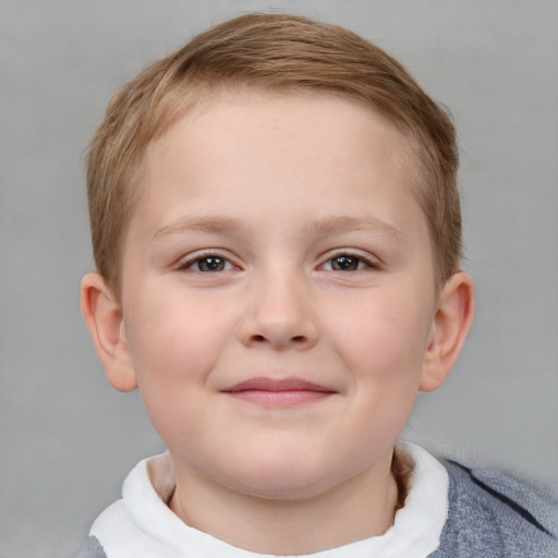 Joyful white child female with short  brown hair and brown eyes