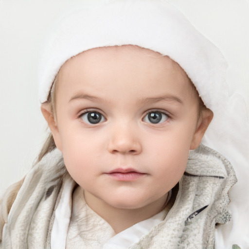 Neutral white child female with medium  brown hair and blue eyes