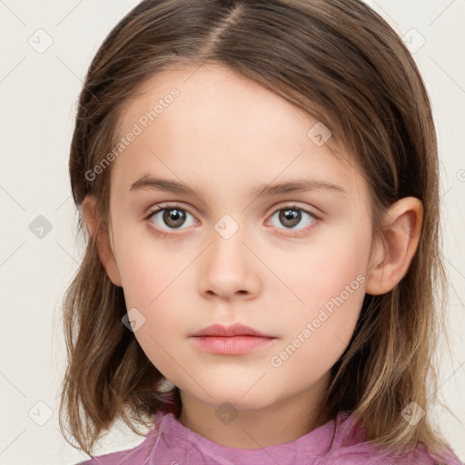 Neutral white child female with medium  brown hair and brown eyes