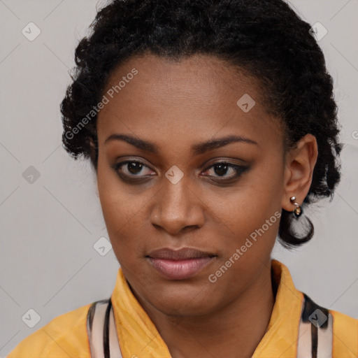 Neutral black young-adult female with short  brown hair and brown eyes