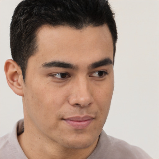 Neutral latino young-adult male with short  brown hair and brown eyes