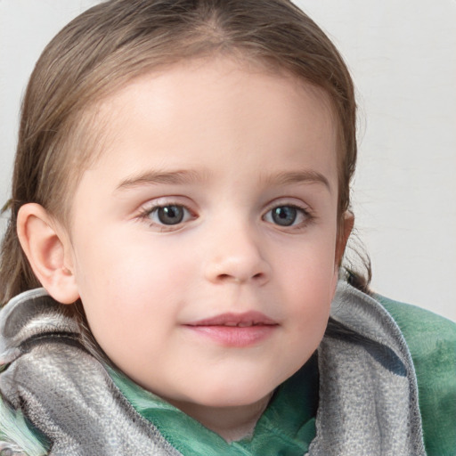 Neutral white child female with short  brown hair and blue eyes