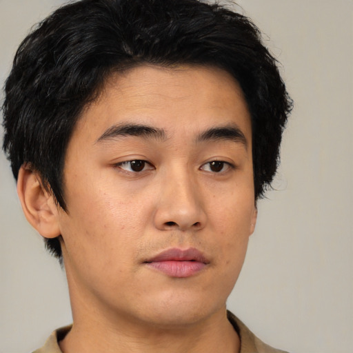 Neutral asian young-adult male with short  brown hair and brown eyes