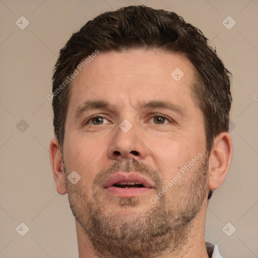 Neutral white adult male with short  brown hair and brown eyes