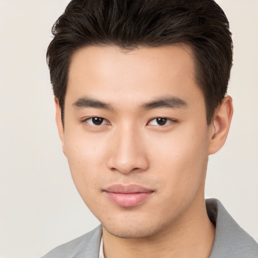 Neutral asian young-adult male with short  brown hair and brown eyes