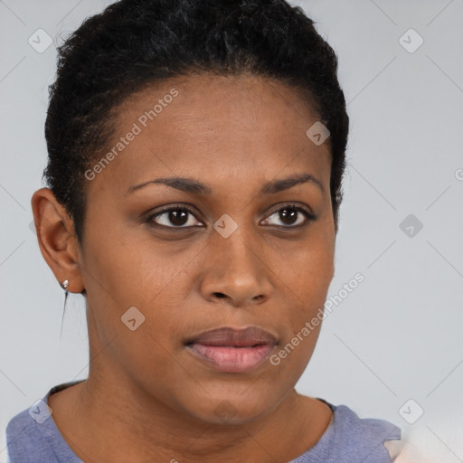 Neutral black young-adult female with short  brown hair and brown eyes