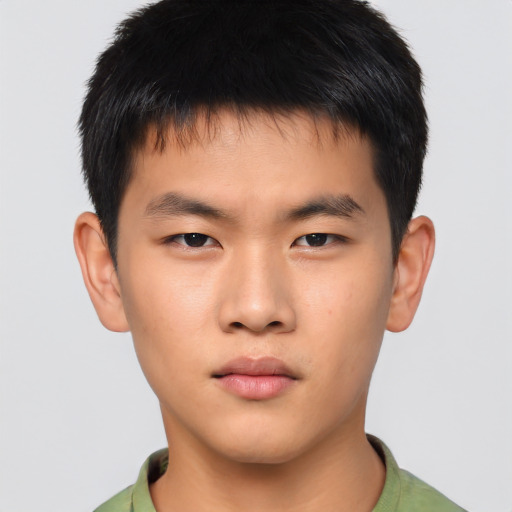 Neutral asian young-adult male with short  brown hair and brown eyes